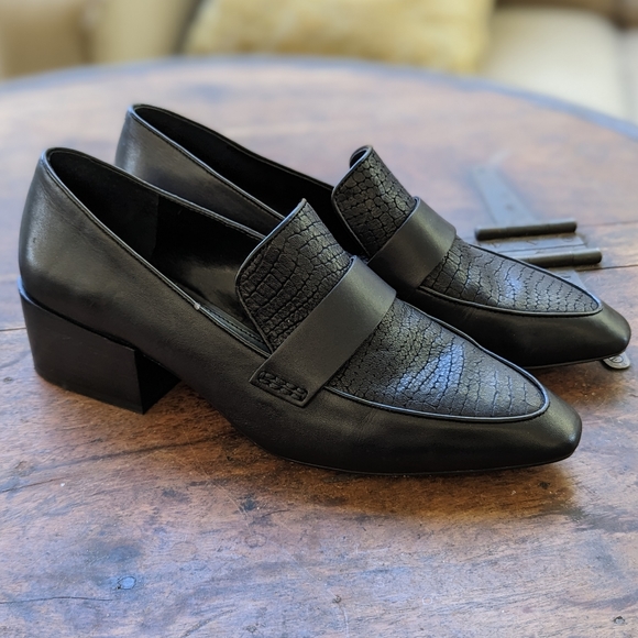 Vince Camuto Adealia Black Leather Chunky Heeled Loafer - Picture 3 of 5